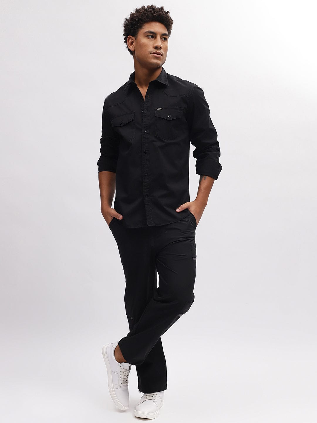 Iconic Men Black Shirt Collar Shirt
