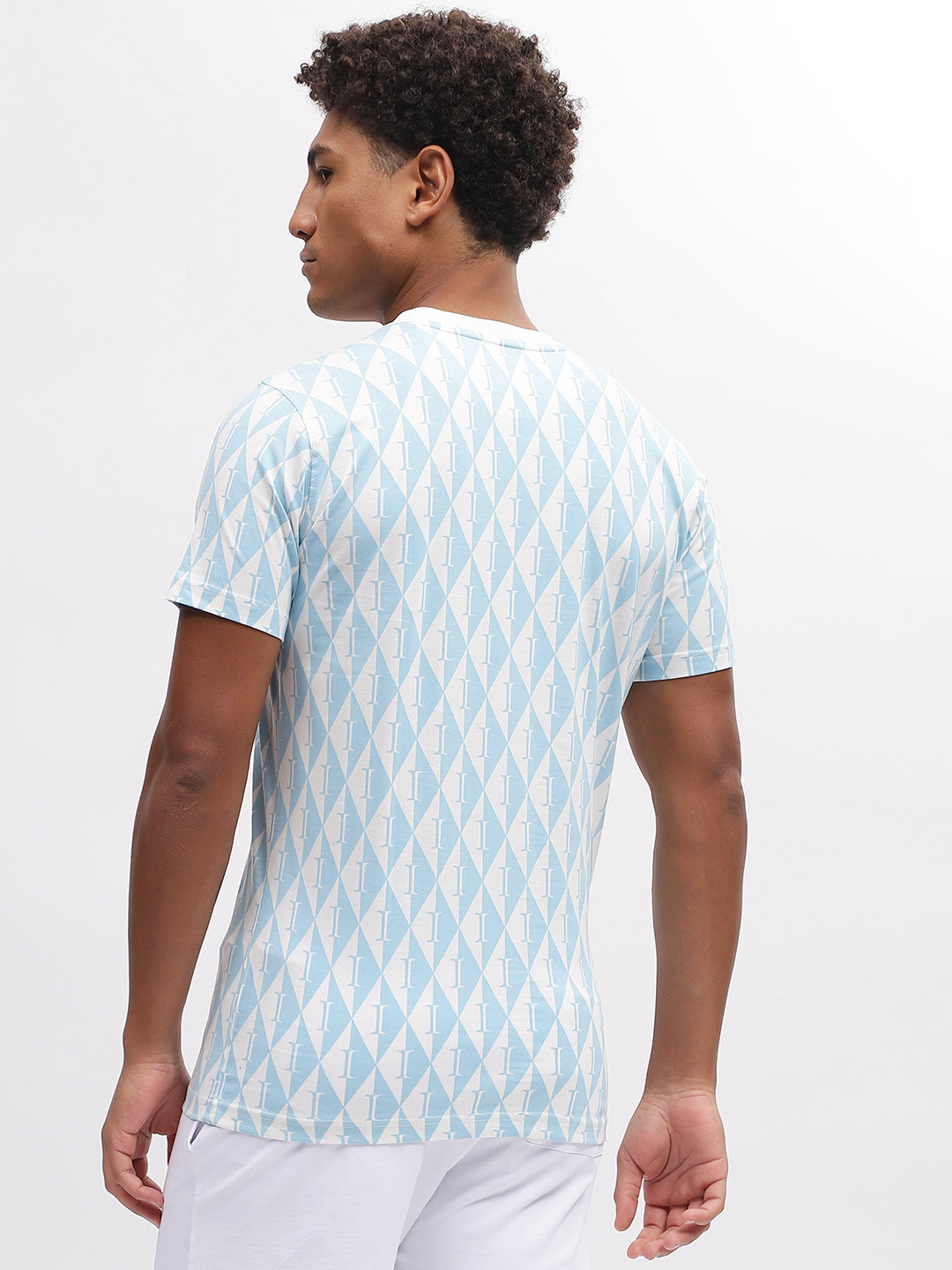 Iconic Men Blue Printed Round Neck Short Sleeves T-Shirt