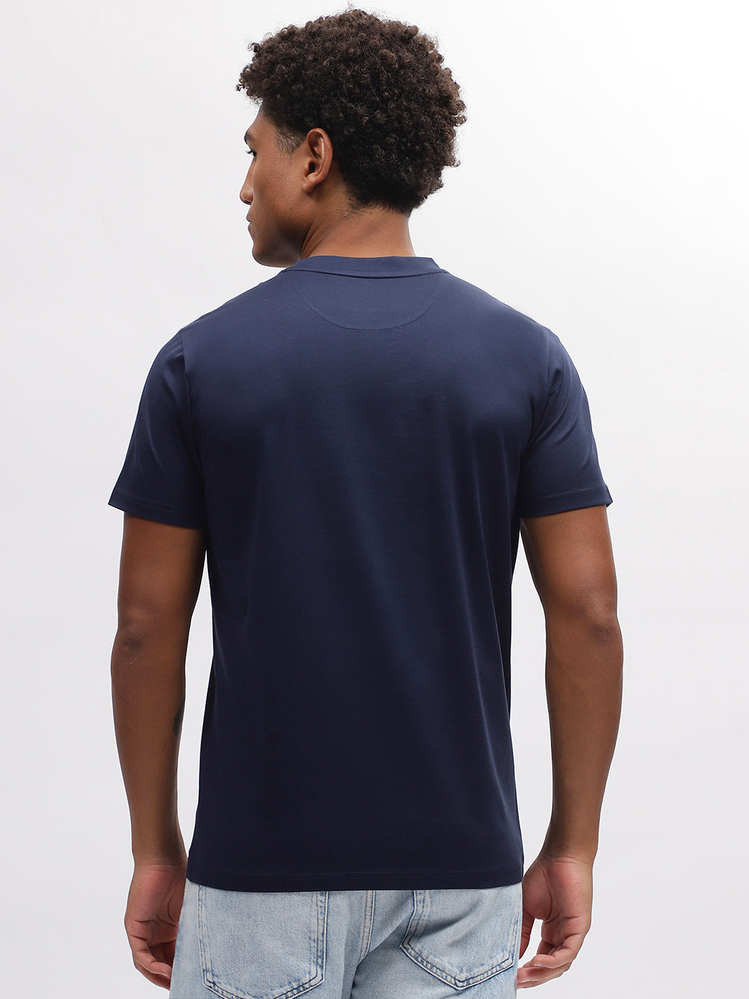Iconic Men Navy Blue Solid Round Neck Short Sleeves T-Shirt