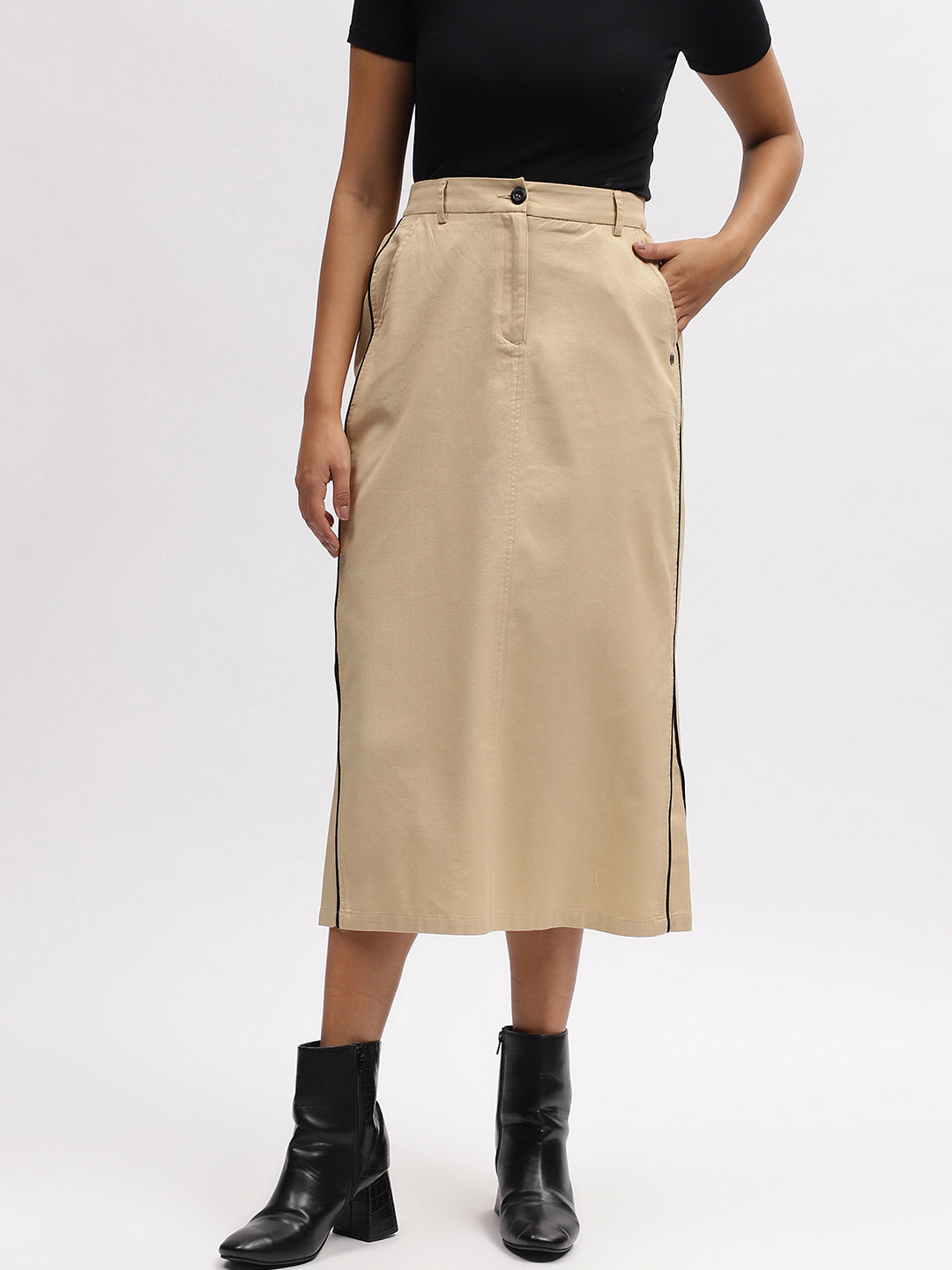 Iconic Women Beige Straight Fit Skirt