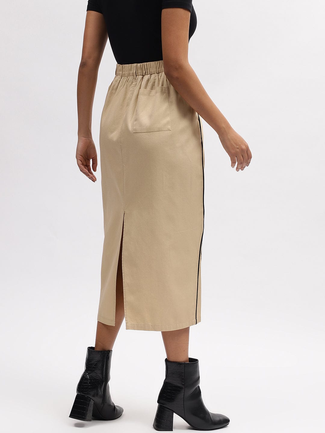 Iconic Women Beige Straight Fit Skirt