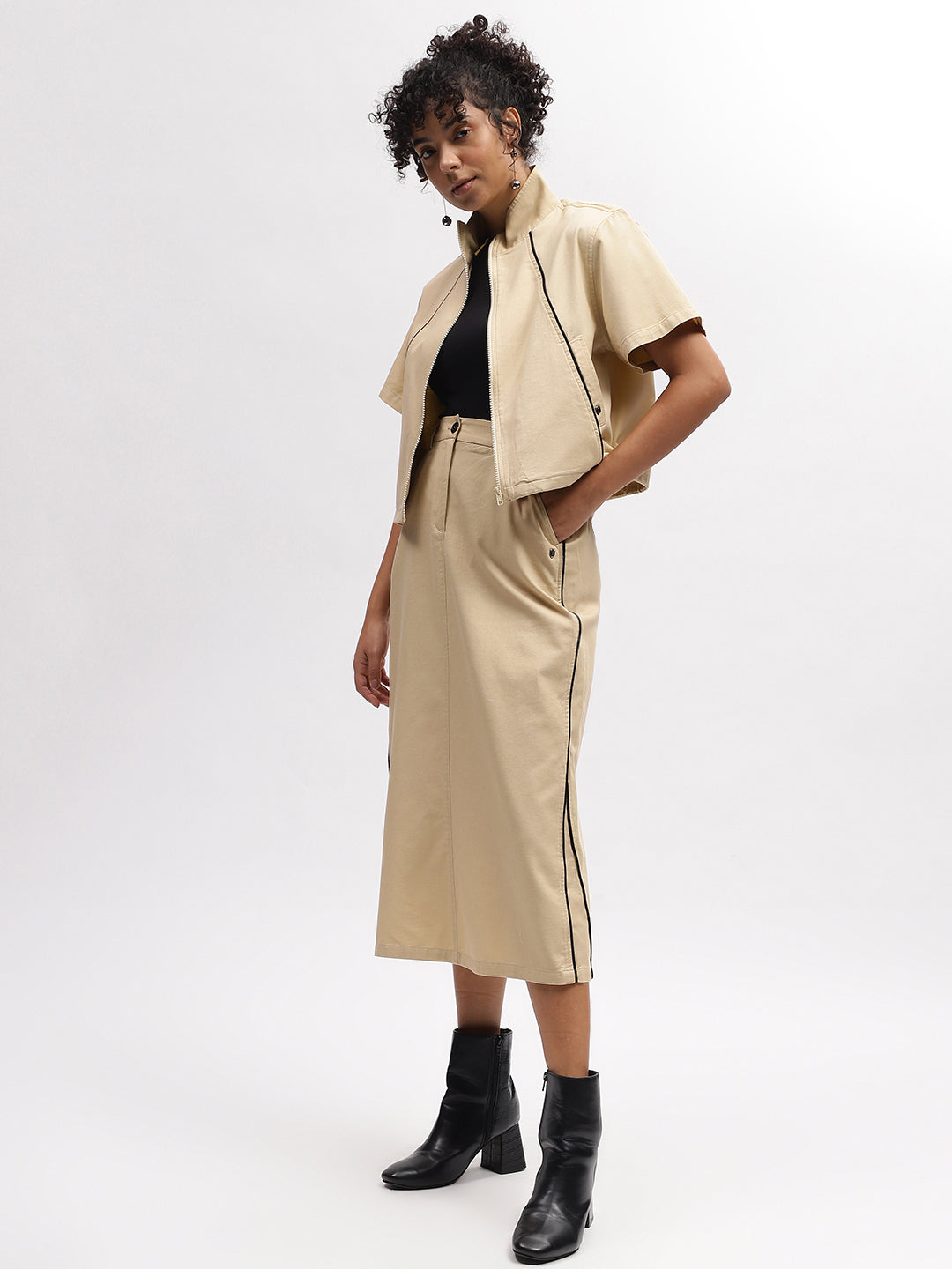 Iconic Women Beige Straight Fit Skirt