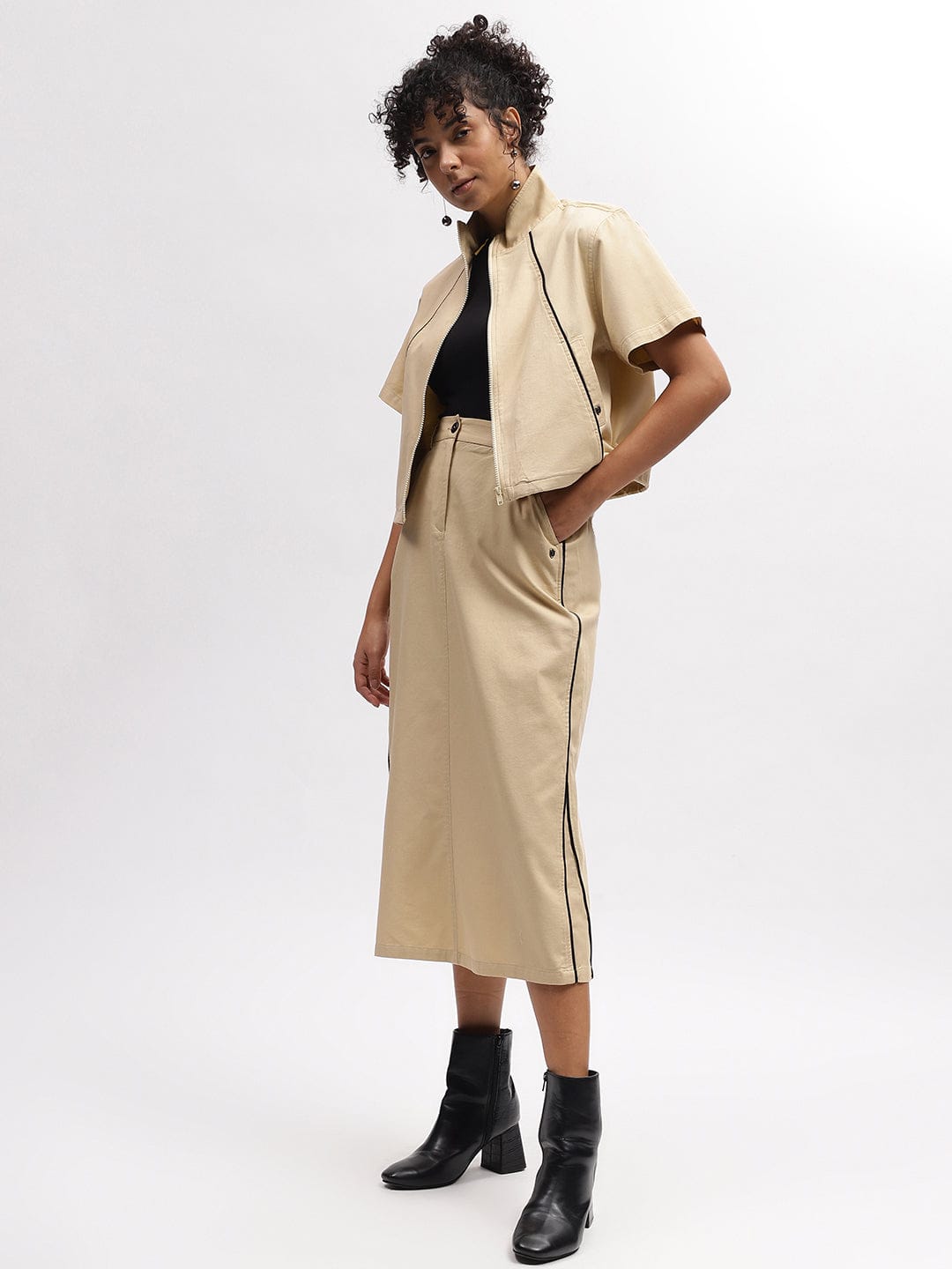 Iconic Women Beige Straight Fit Skirt