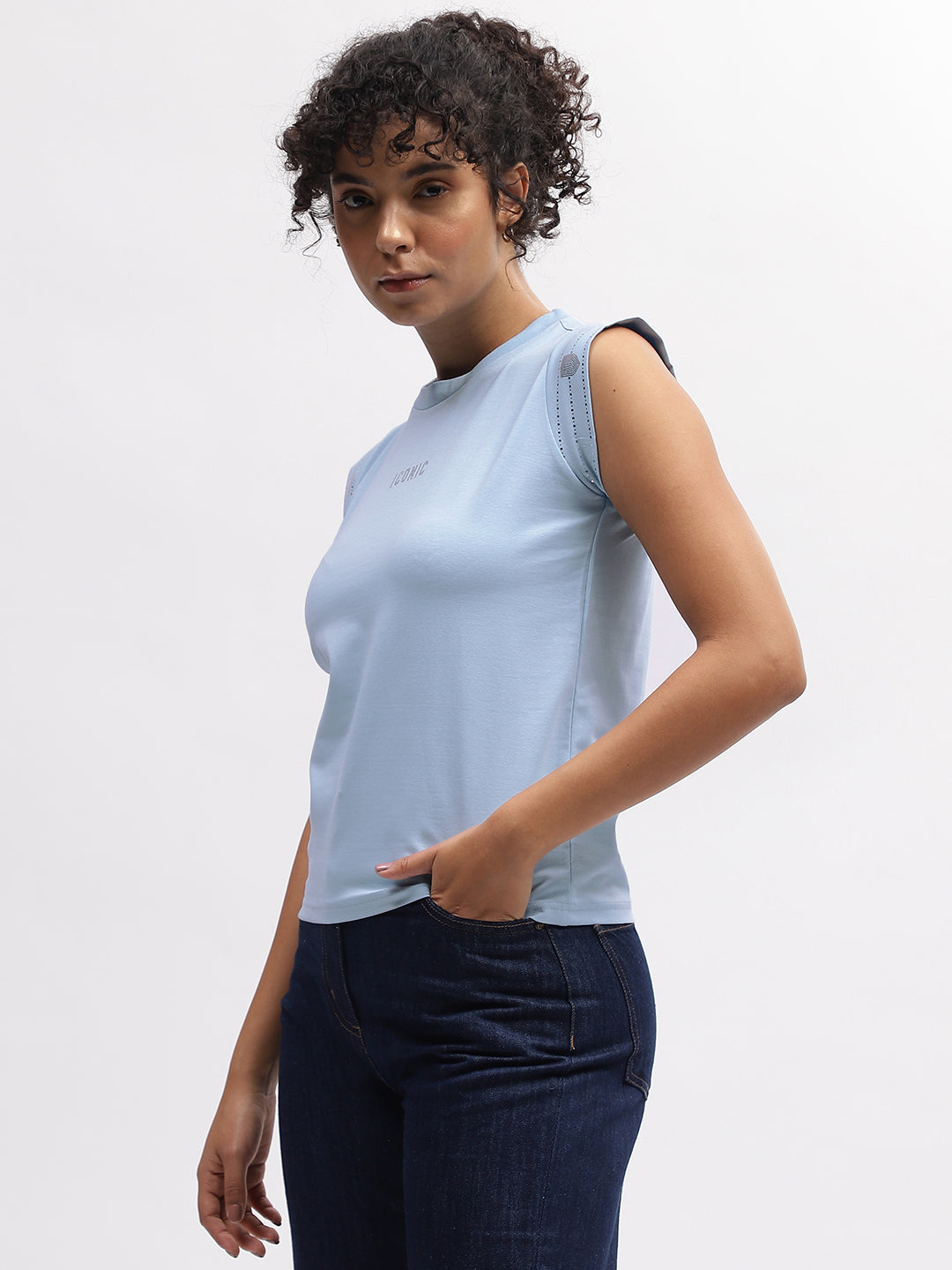 Iconic Women Blue Round Neck Tshirt