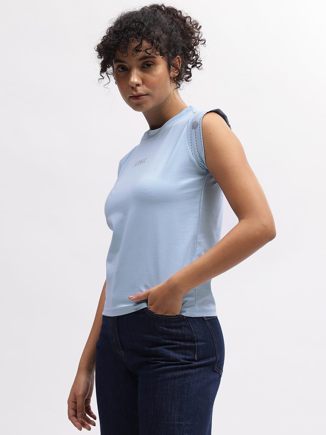 Iconic Women Blue Round Neck Tshirt