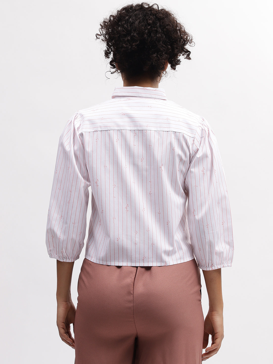 Iconic Women White Striped Spread Collar 3/4Th Sleeves Shirt