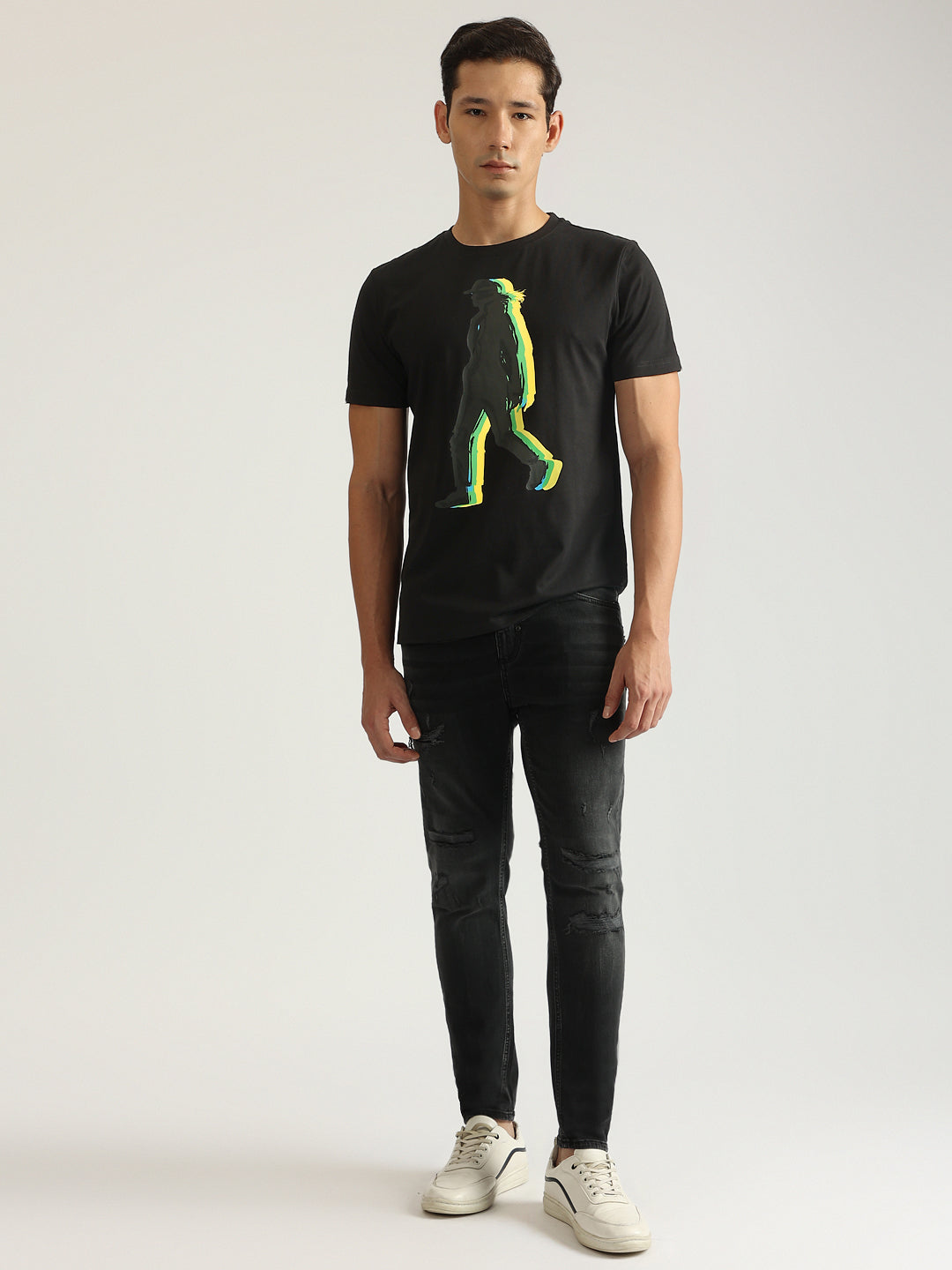 Antony Morato Men Black Printed Round Neck Short Sleeves Tshirt