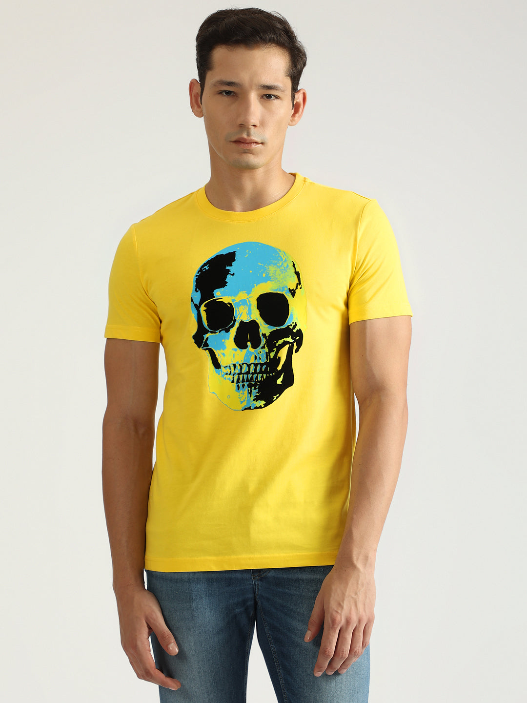 Antony Morato Men Yellow Printed Round Neck Short Sleeves Tshirt