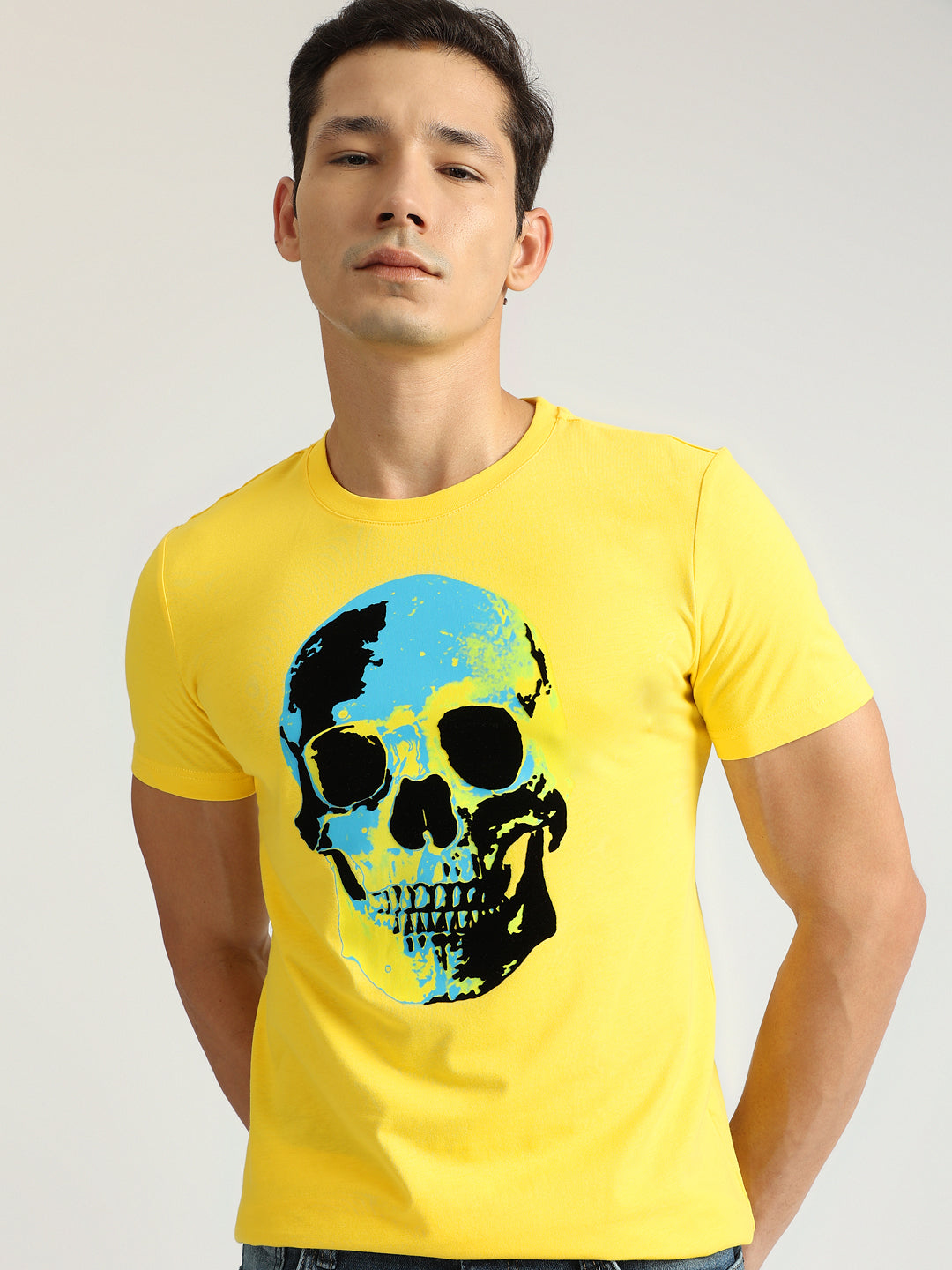 Antony Morato Men Yellow Printed Round Neck Short Sleeves Tshirt