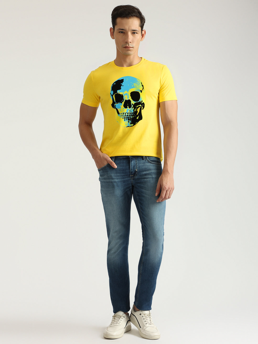 Antony Morato Men Yellow Printed Round Neck Short Sleeves Tshirt