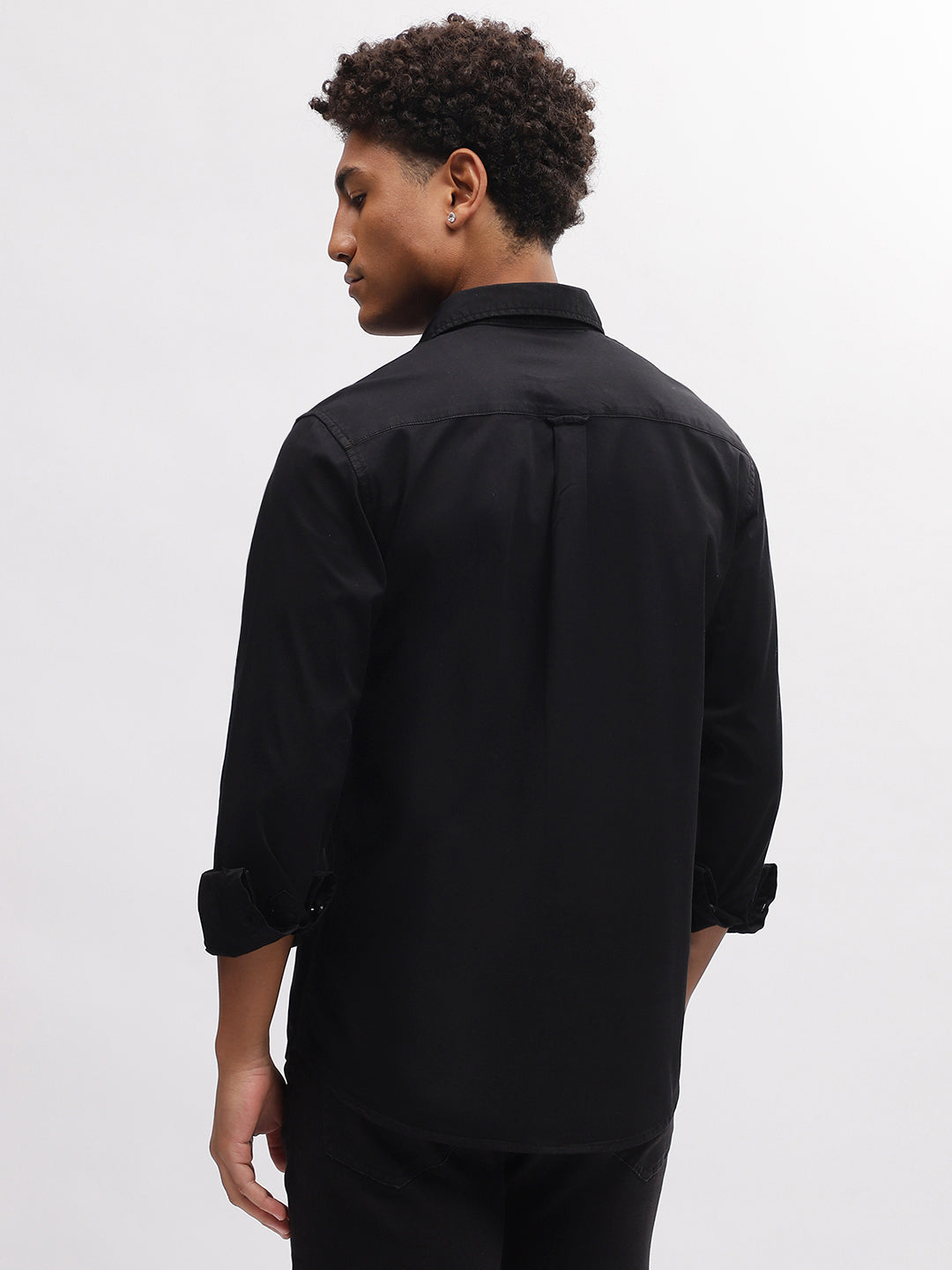 True Religion Men Black Solid Spread Collar Full Sleeves Shirt