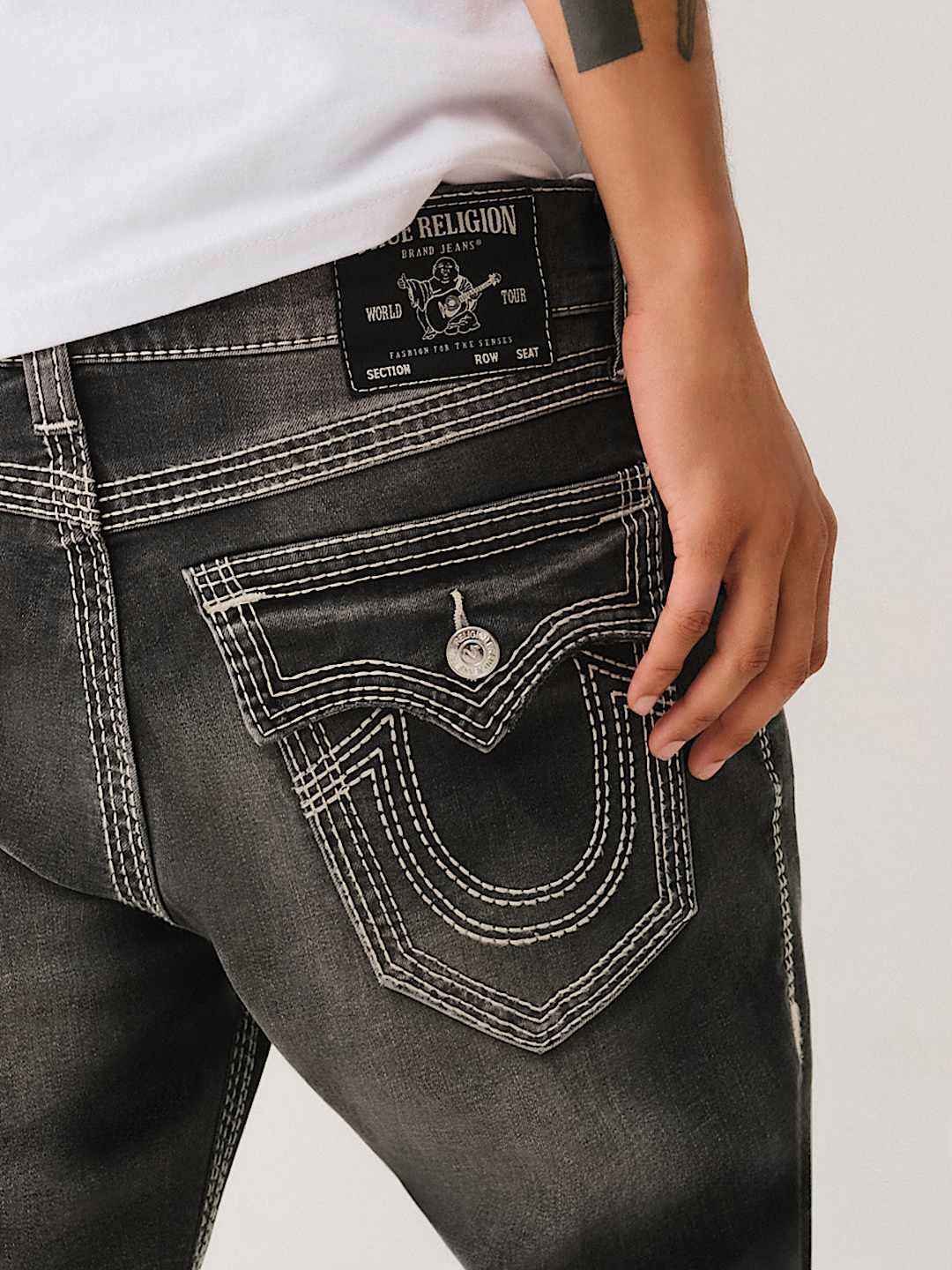 Shop True Religion Men Black Washed Straight Fit Mid-Rise Jeans