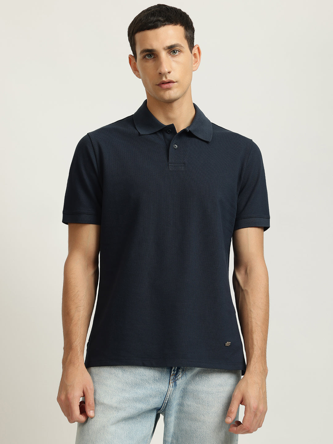 Just Cavalli Men Navy Blue Solid Polo Collar Short Sleeves Tshirt