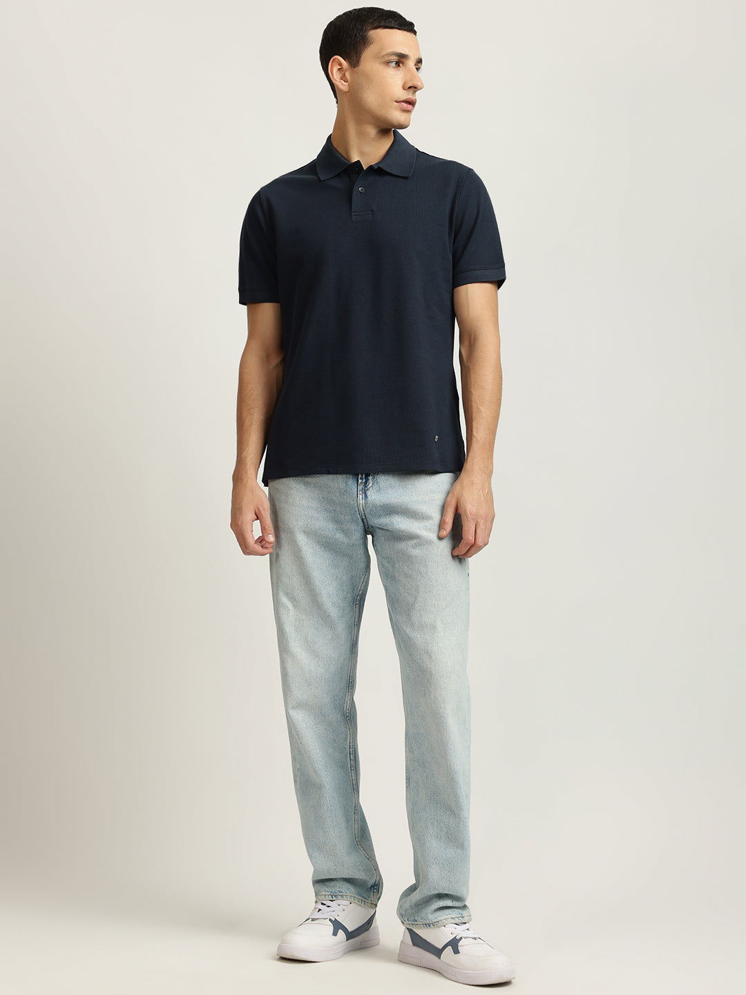 Just Cavalli Men Navy Blue Solid Polo Collar Short Sleeves Tshirt