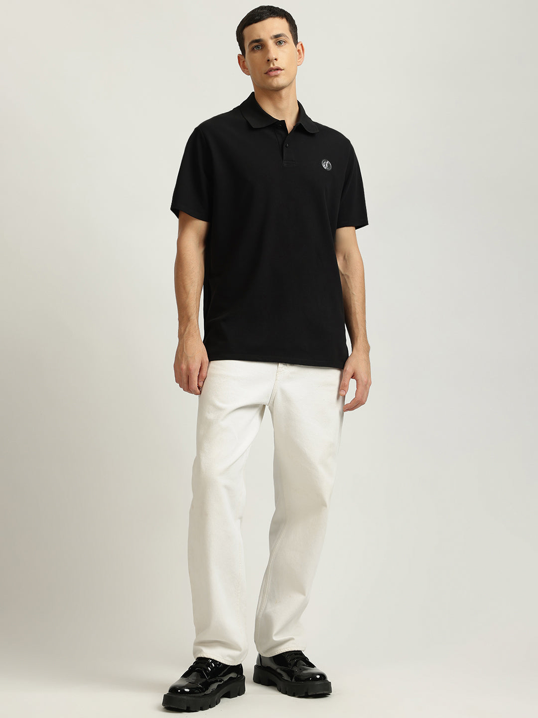 Just Cavalli Men Black Solid Polo Collar Short Sleeves Tshirt