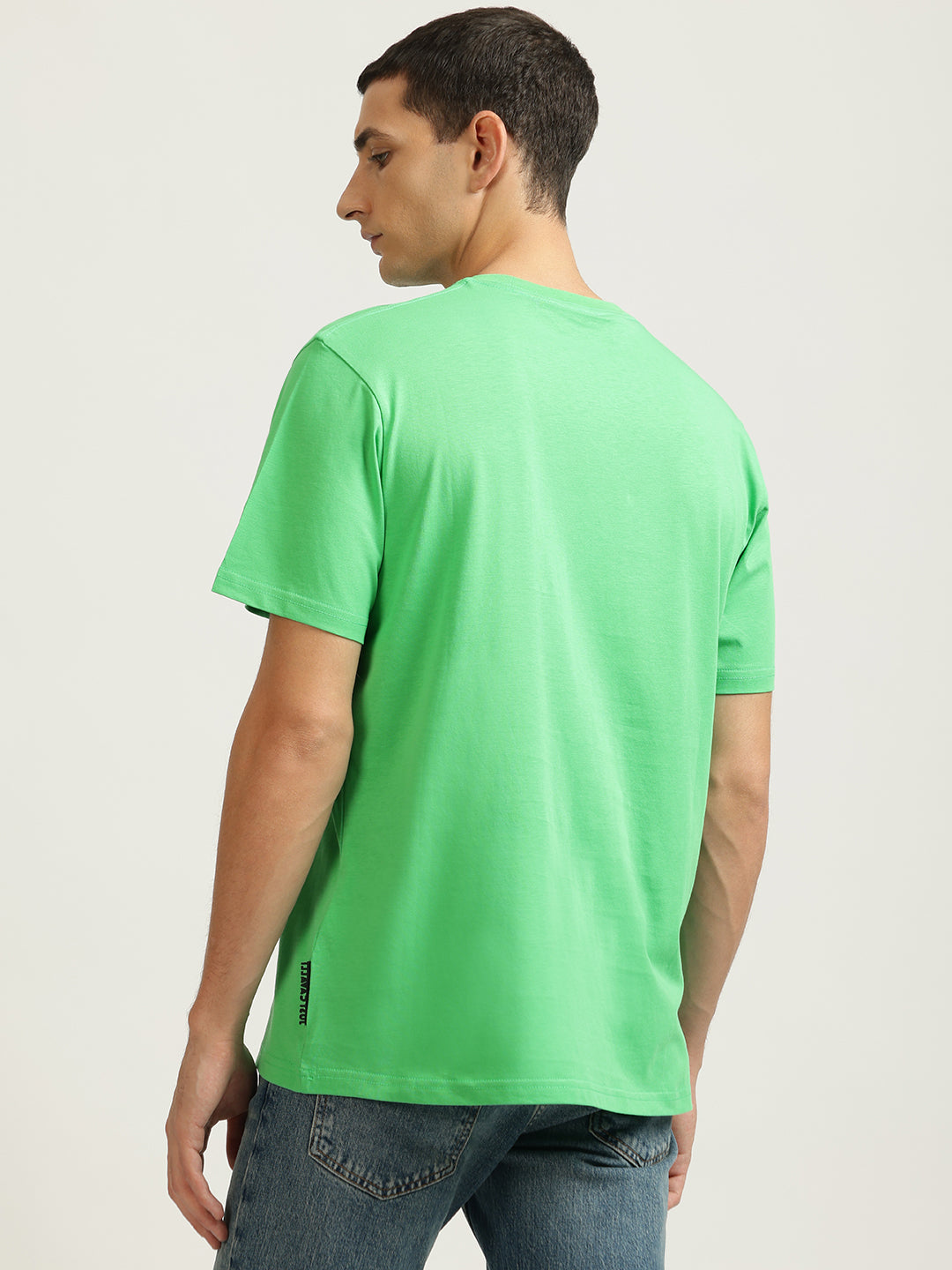 Just Cavalli Men Green Solid Round Neck Short Sleeves Tshirt