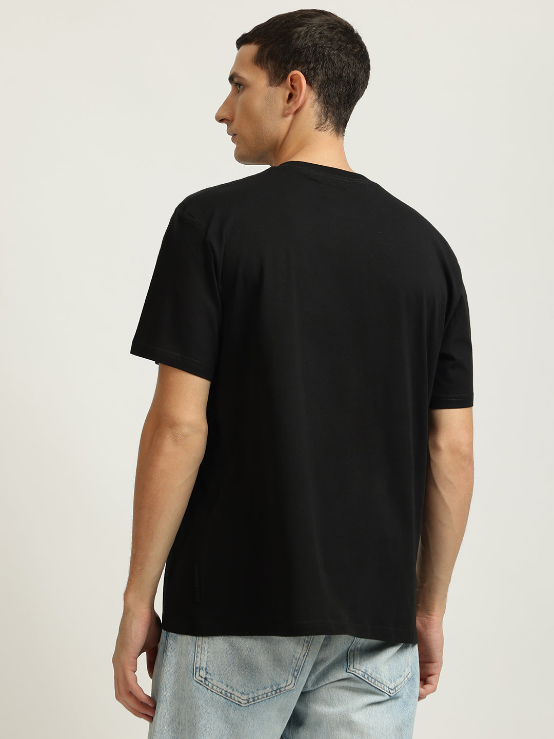 Just Cavalli Men Black Solid Round Neck Short Sleeves Tshirt