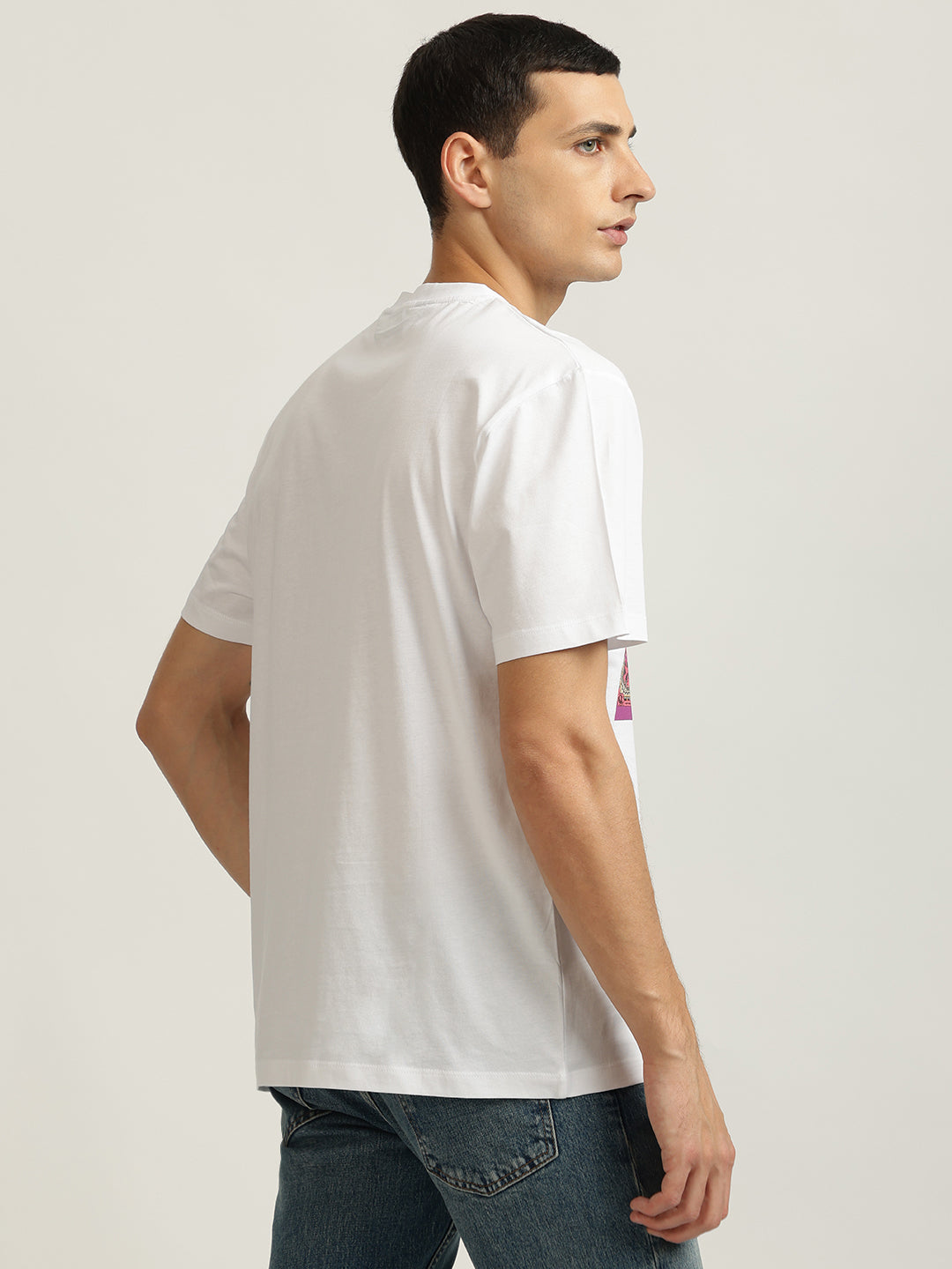 Just Cavalli Men White Printed Round Neck Short Sleeves Tshirt