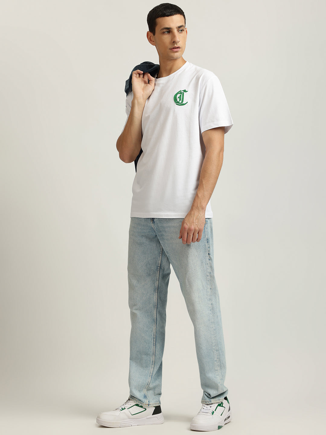 Just Cavalli Men White Solid Round Neck Short Sleeves Tshirt