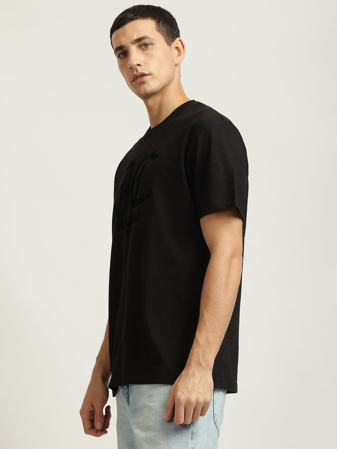 Just Cavalli Men Black Printed Round Neck Short Sleeves Tshirt