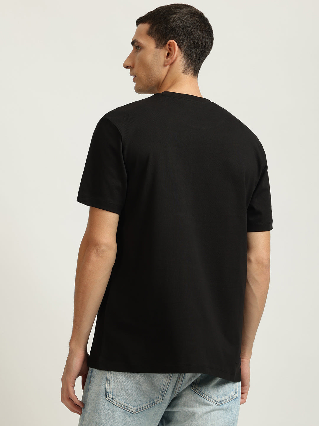 Just Cavalli Men Black Printed Round Neck Short Sleeves Tshirt