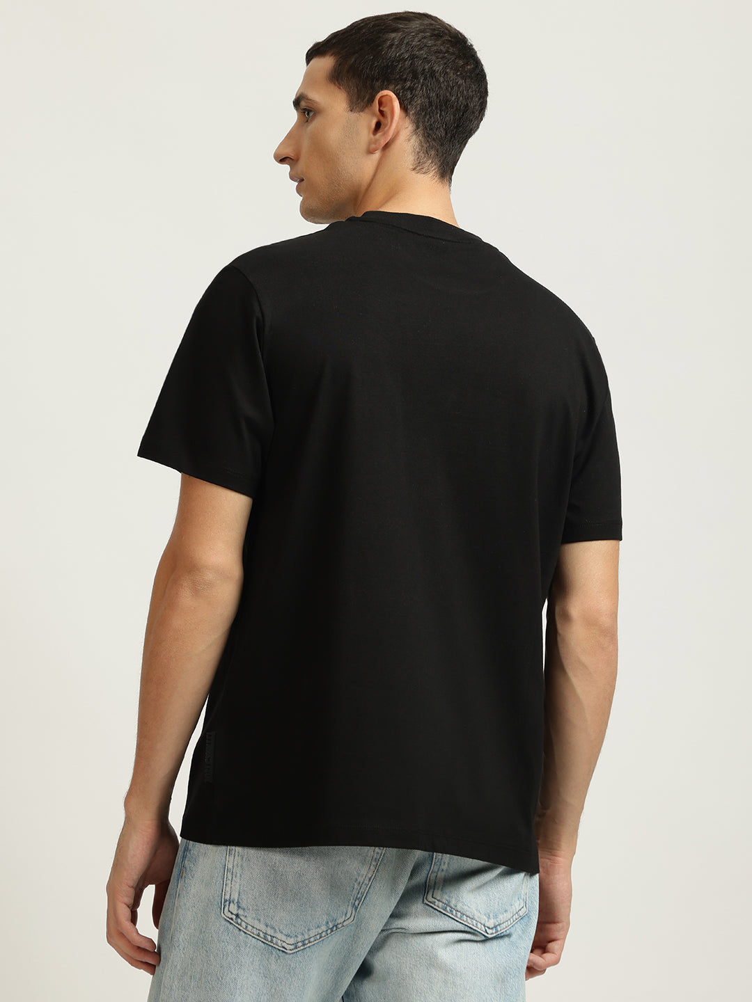 Just Cavalli Men Black Printed Round Neck Short Sleeves Tshirt