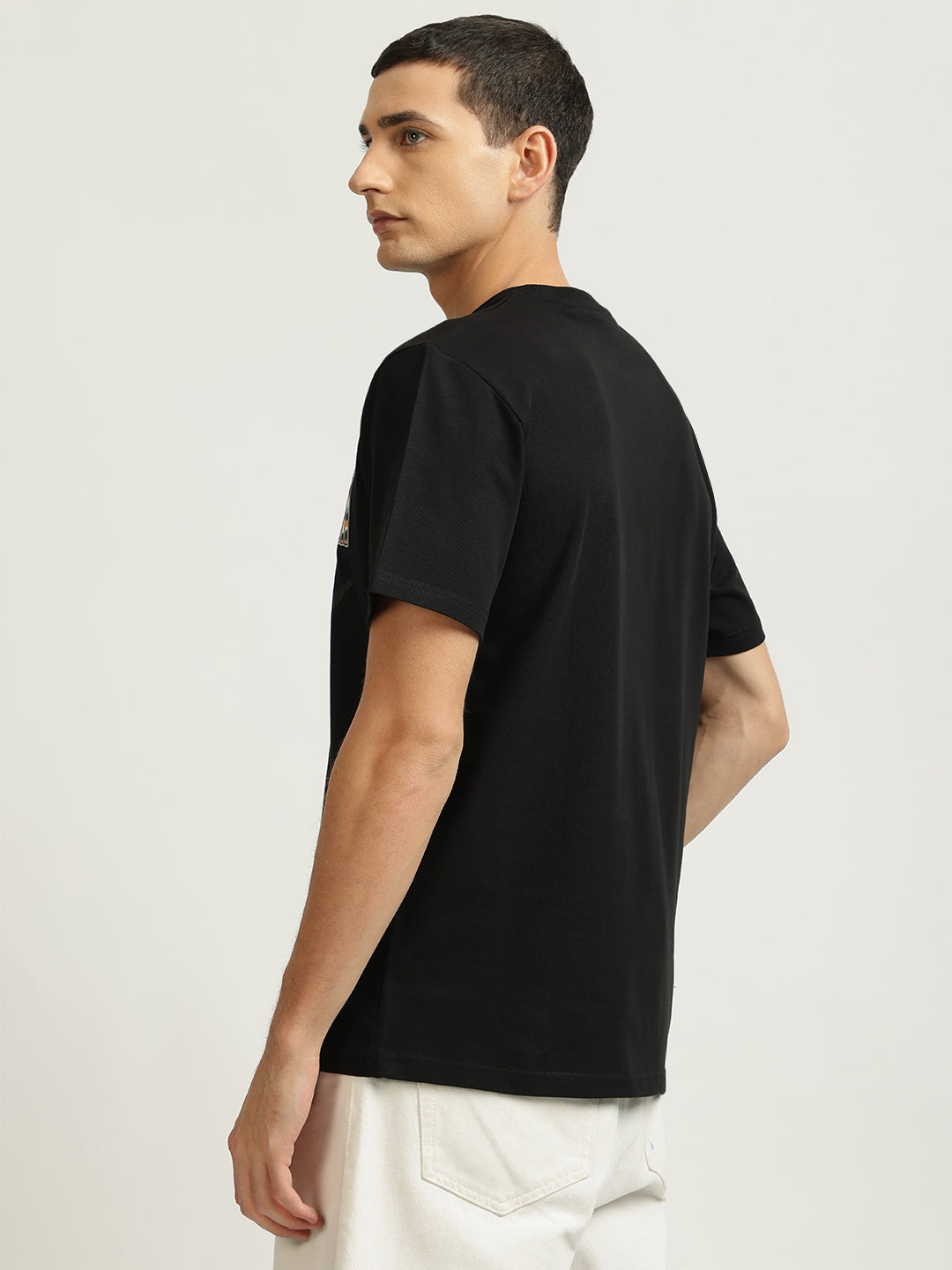 Just Cavalli Men Black Printed Round Neck Short Sleeves Tshirt