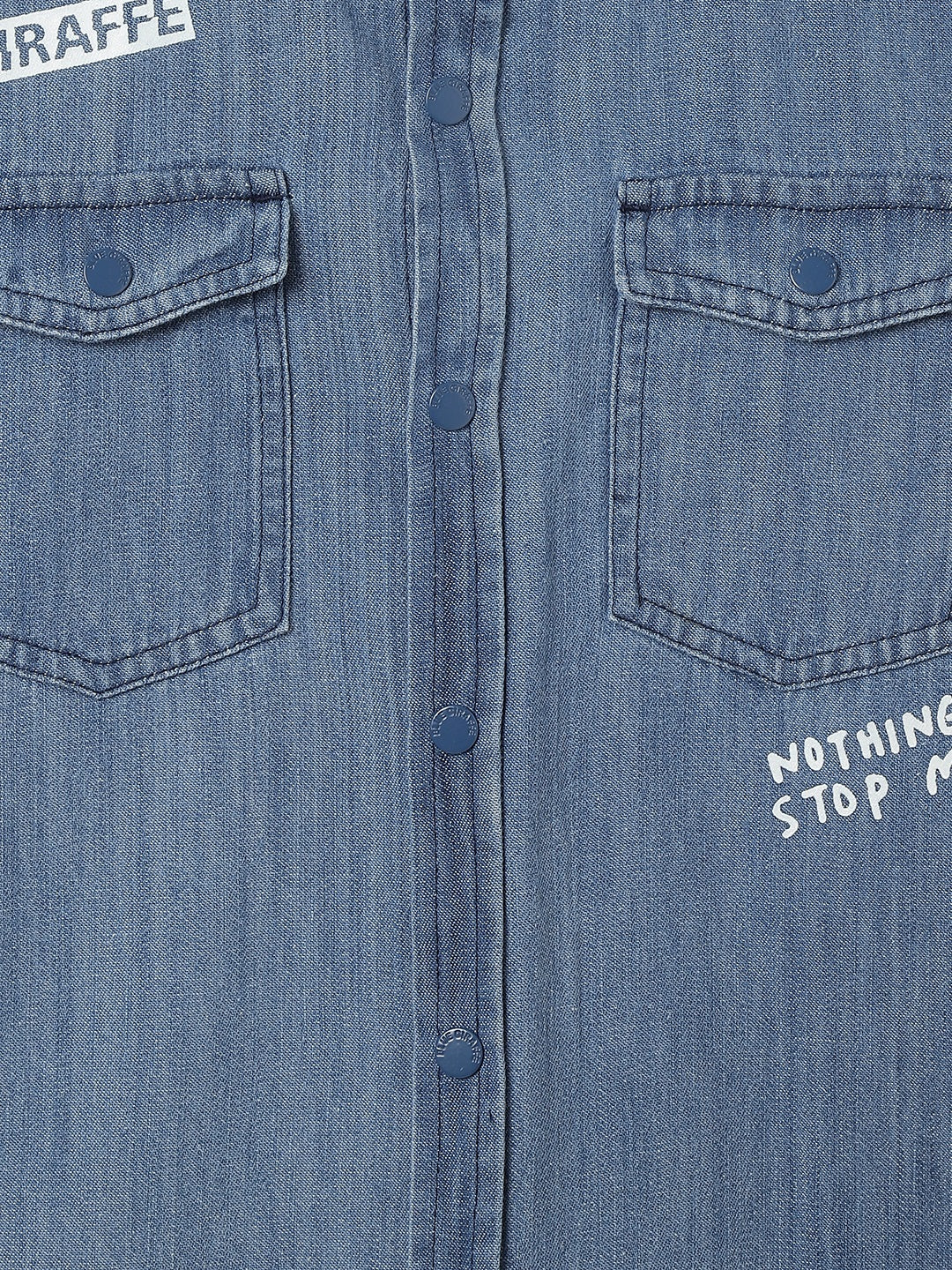 Blue Giraffe Boys Mid Blue Washed Spread Collar Full Sleeves Shirt