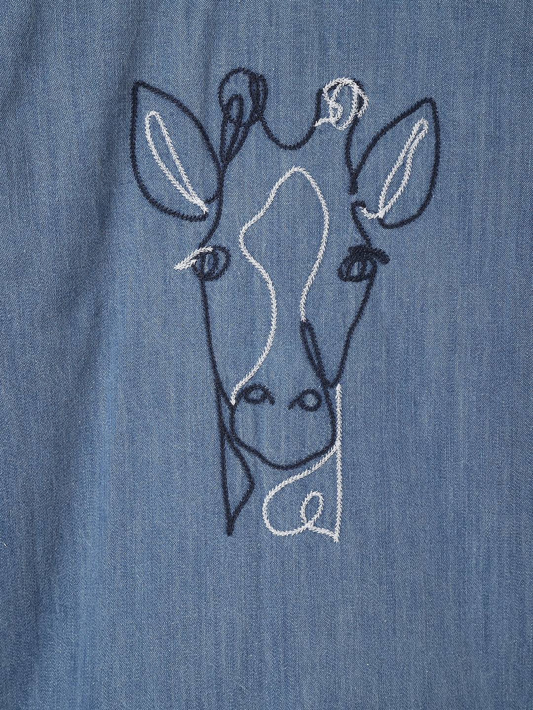 Blue Giraffe Boys Mid Blue Washed Spread Collar Full Sleeves Shirt