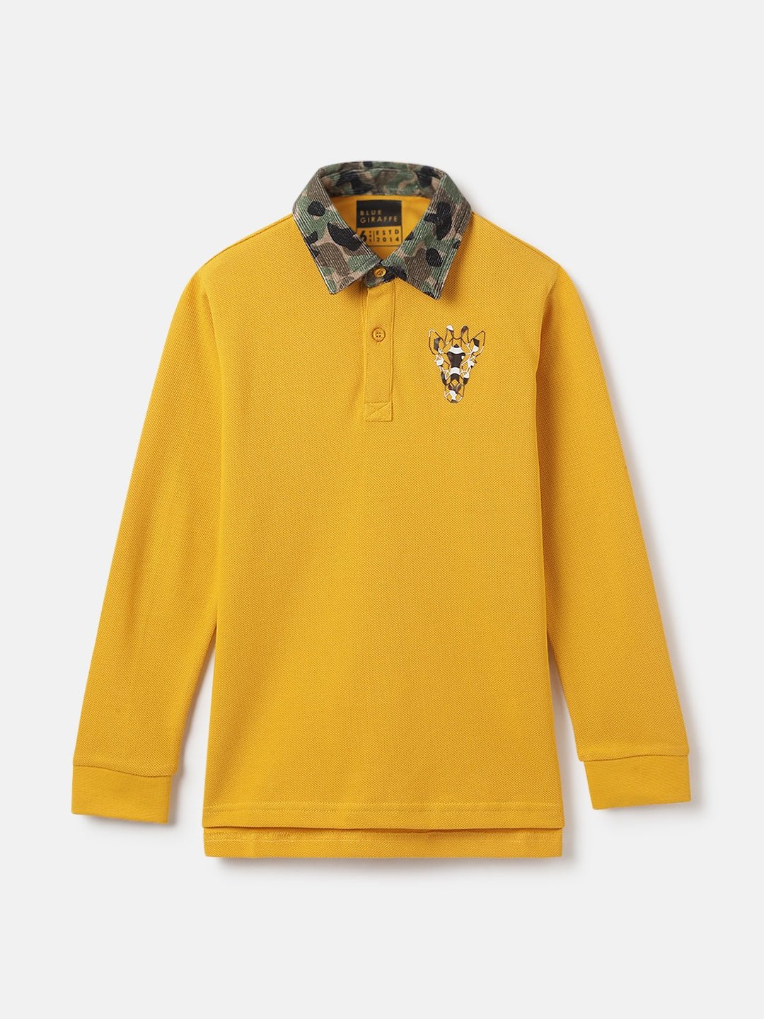 Blue Giraffe Boys Yellow Solid Polo Collar Full Sleeves Tshirt
