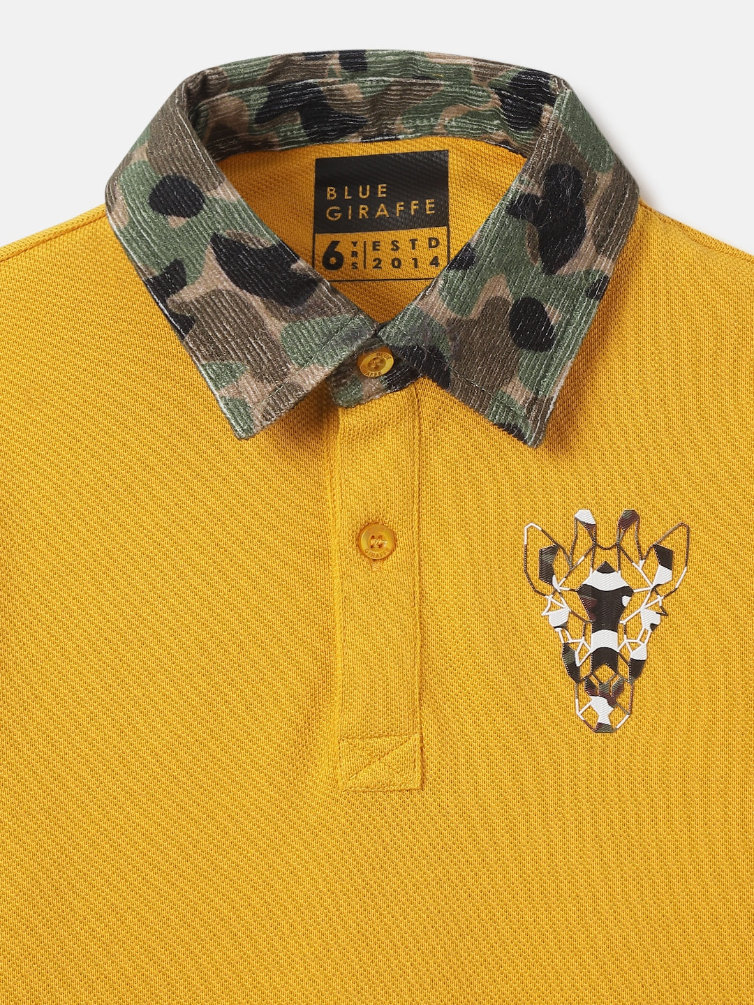 Blue Giraffe Boys Yellow Solid Polo Collar Full Sleeves Tshirt