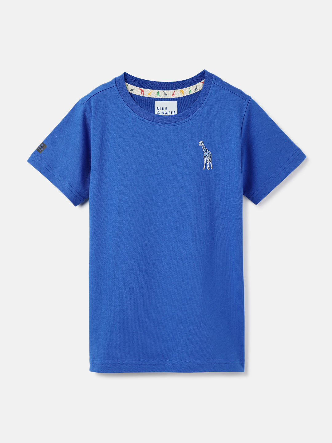 Blue Giraffe Boys Deep Blue Solid Round Neck Short Sleeve Tshirt