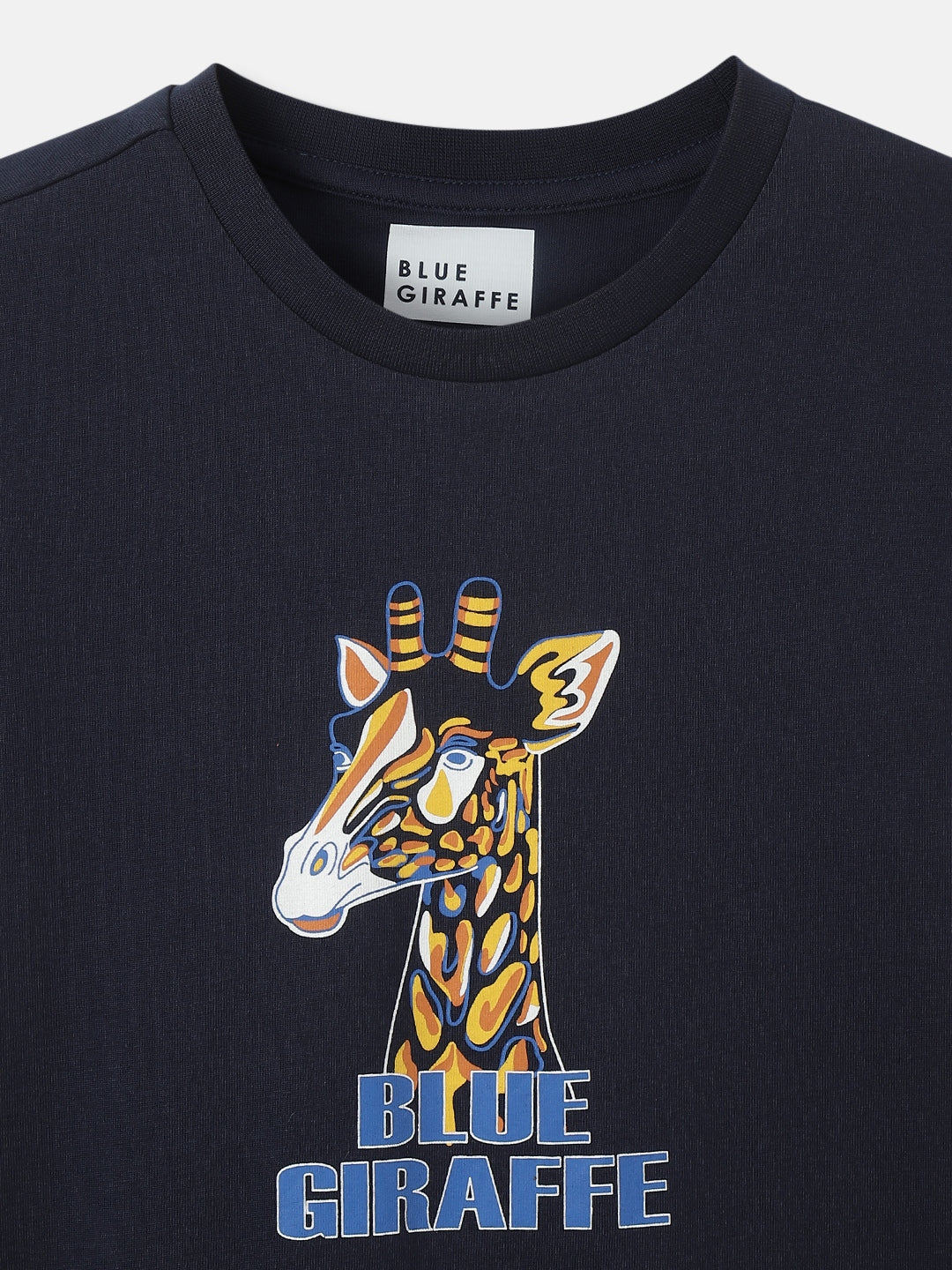 Blue Giraffe Boys Navy Blue Printed Round Neck Short Sleeves Tshirt