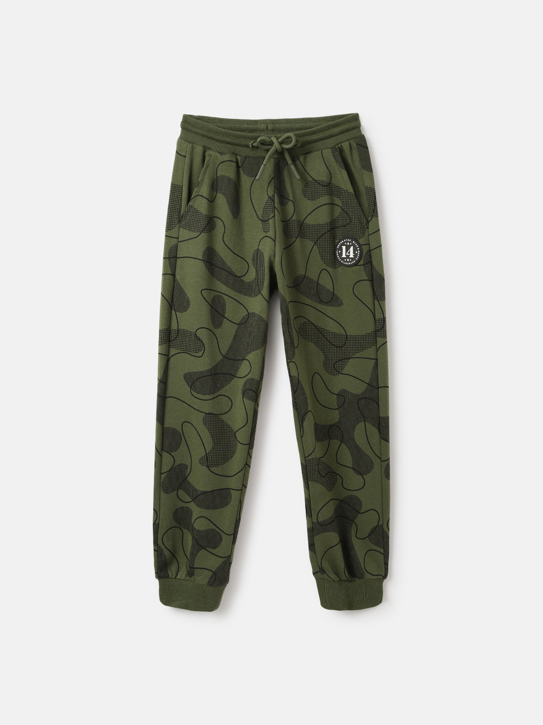 Blue Giraffe Boys Olive Printed Regular Fit Mid-Rise Jogger Style Track Pants
