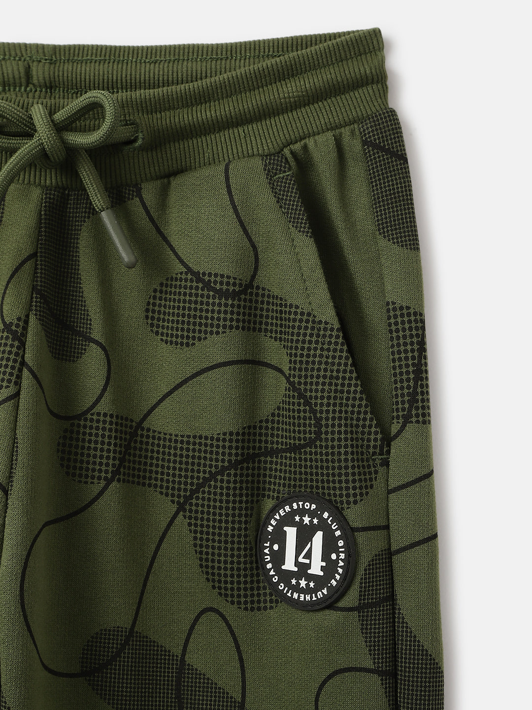 Blue Giraffe Boys Olive Printed Regular Fit Mid-Rise Jogger Style Track Pants