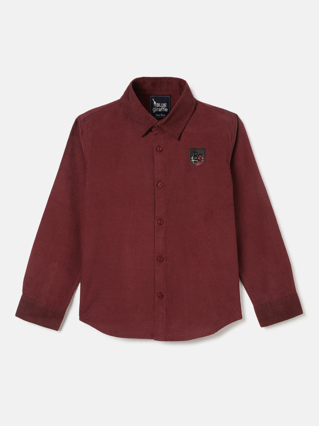 Blue Giraffe Boys Wine Solid Spread Collar Full Sleeves Shirt