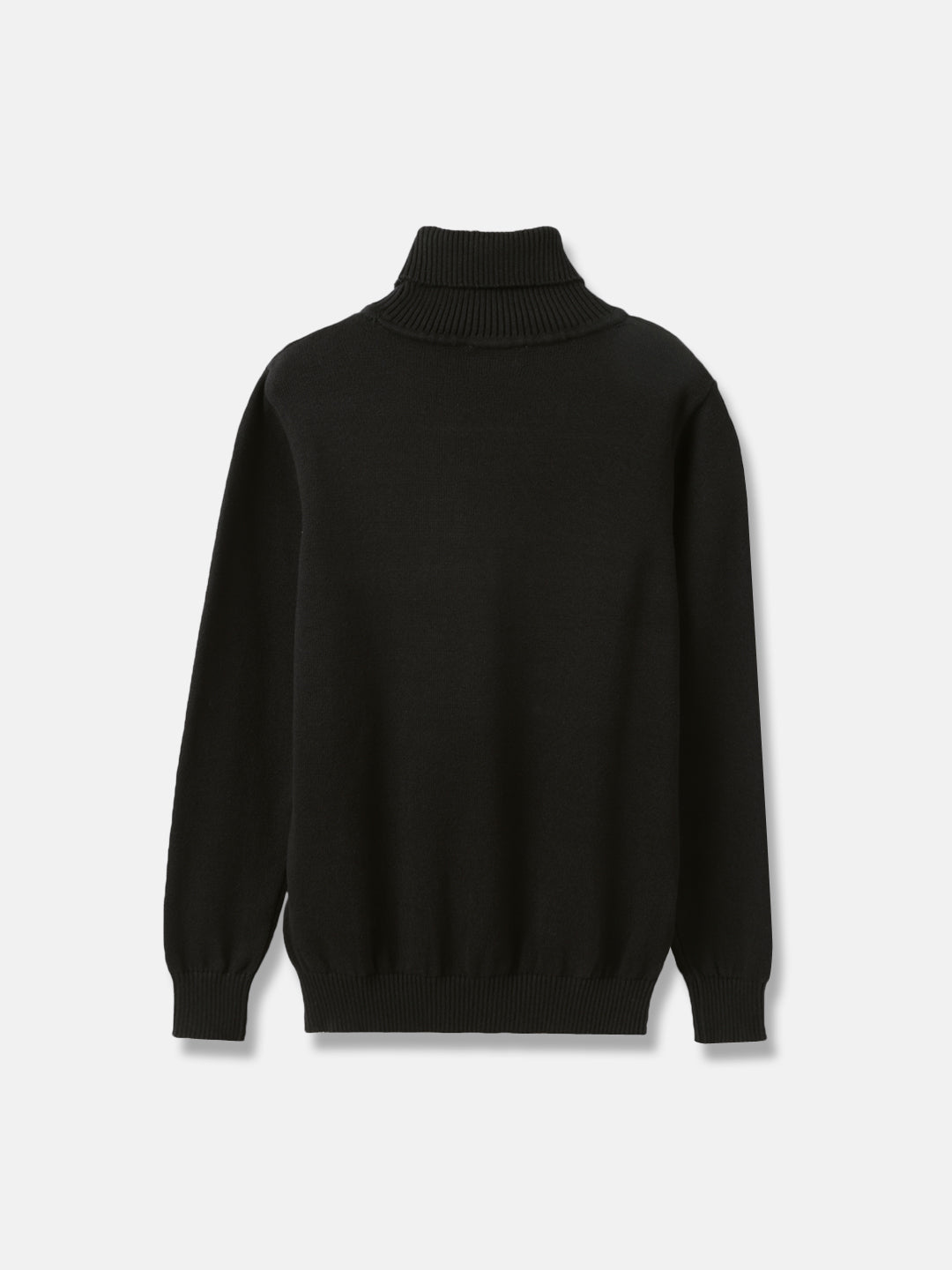 Blue Giraffe Boys Black Solid Turtle Neck Full Sleeves Pullover Style Sweater