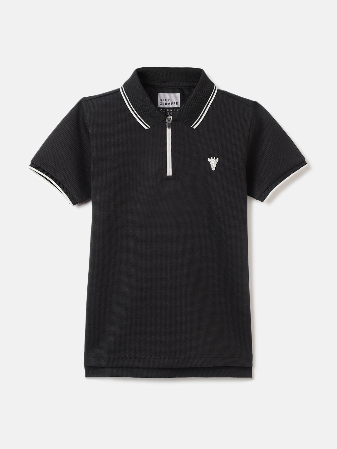 Blue Giraffe Boys Black Solid Polo Collar Short Sleeves Tshirt