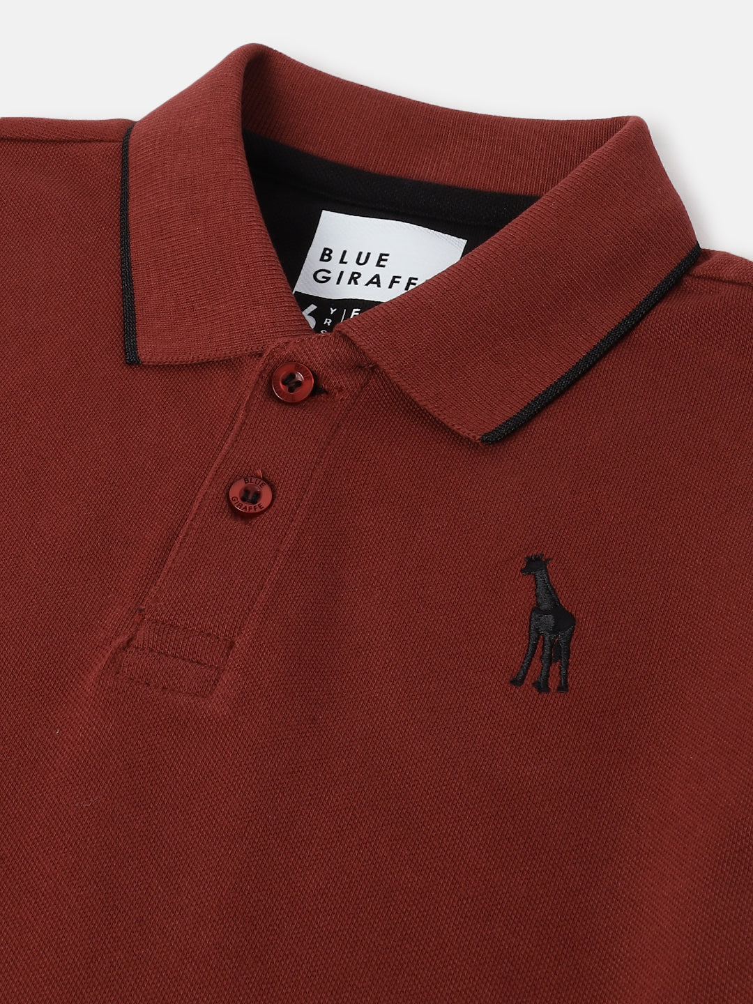 Blue Giraffe Boys Rust Solid Polo Collar Short Sleeves Tshirt