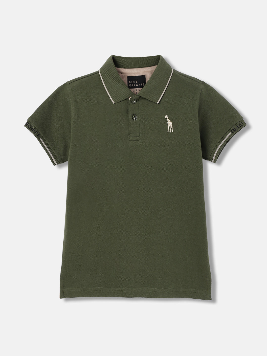 Blue Giraffe Boys Olive Solid Polo Collar Short Sleeves Tshirt