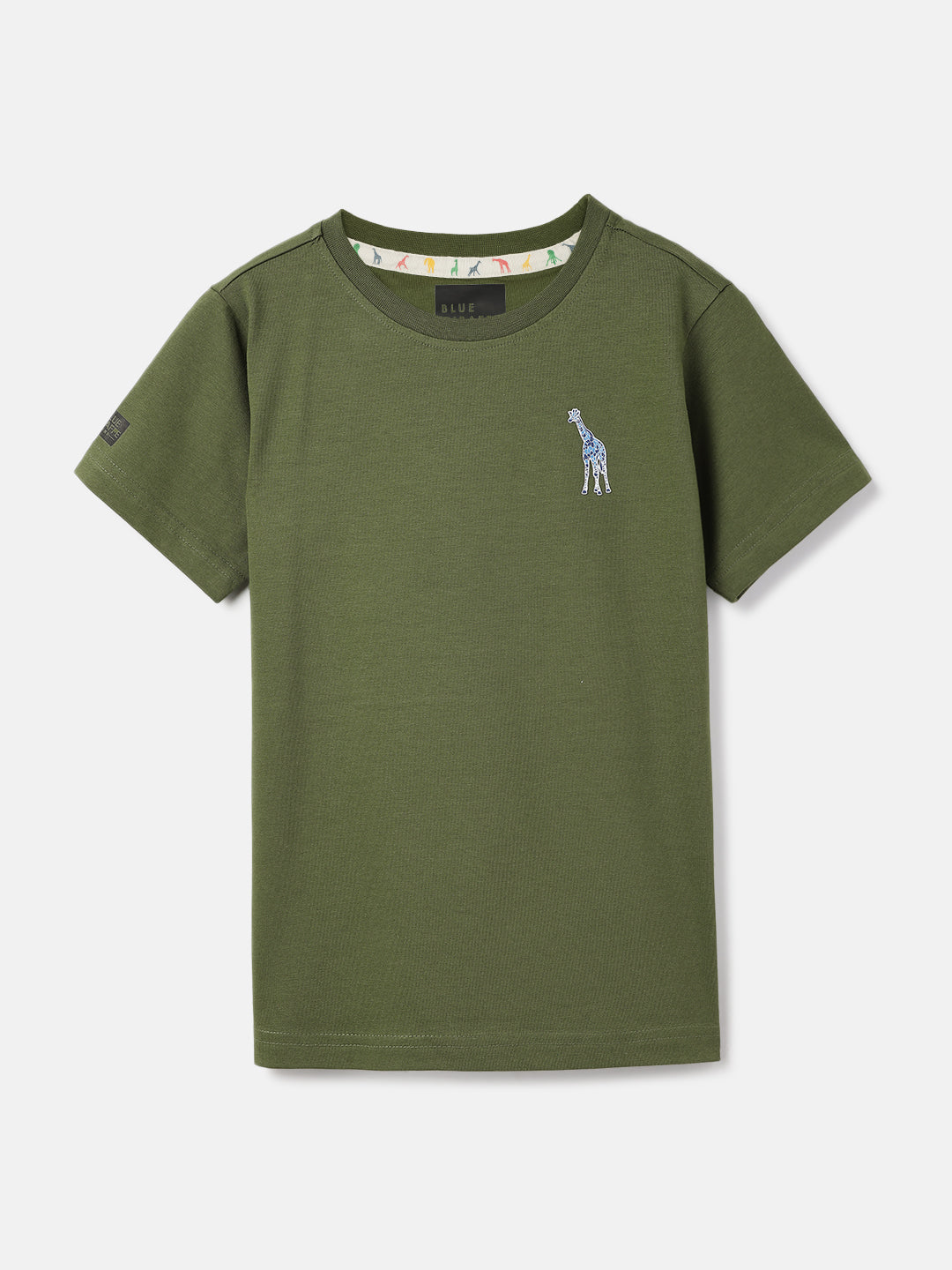 Blue Giraffe Boys Olive Solid Round Neck Short Sleeve Tshirt