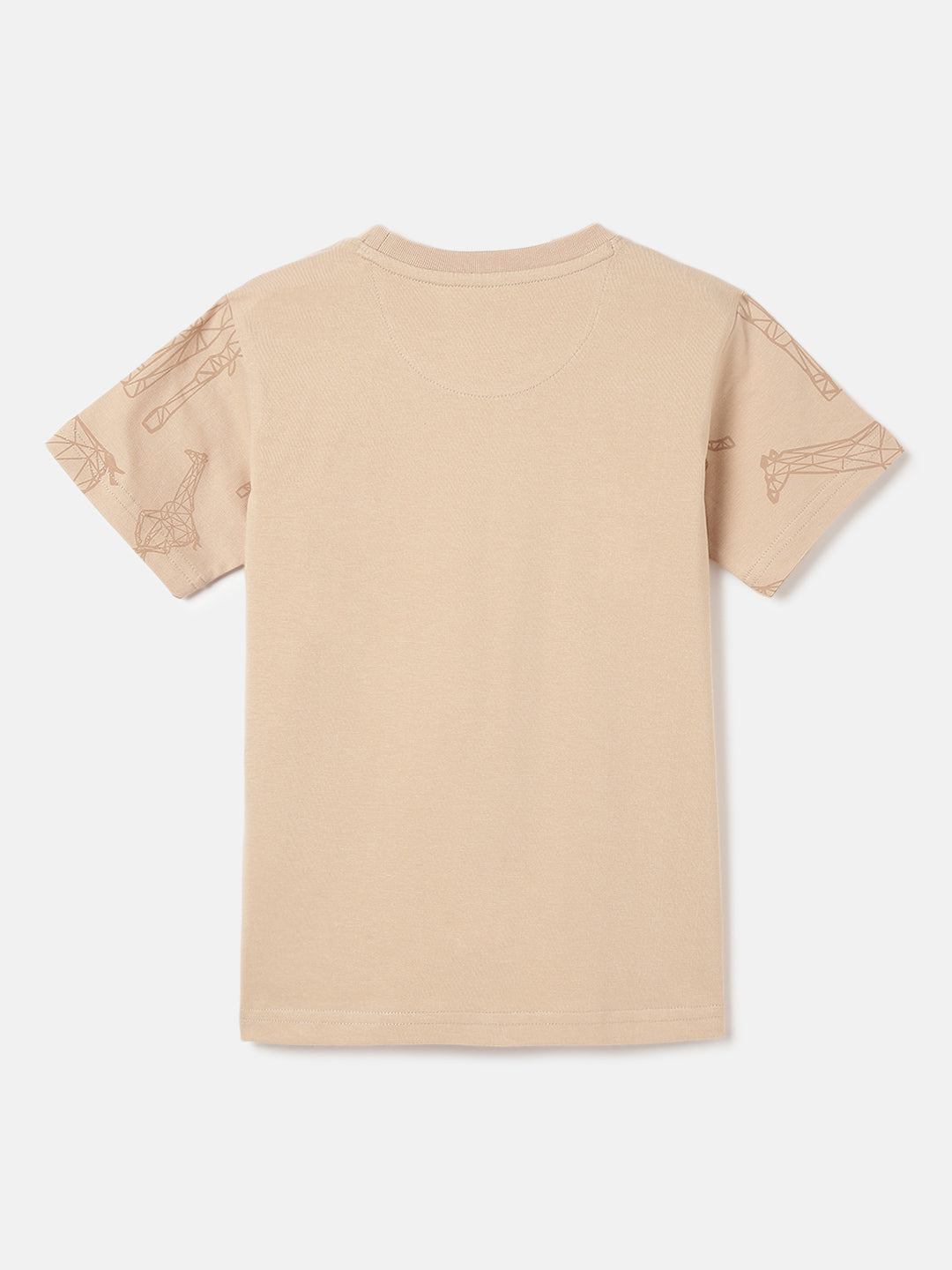 Blue Giraffe Boys Beige Animal Print Round Neck Short Sleeves Tshirt