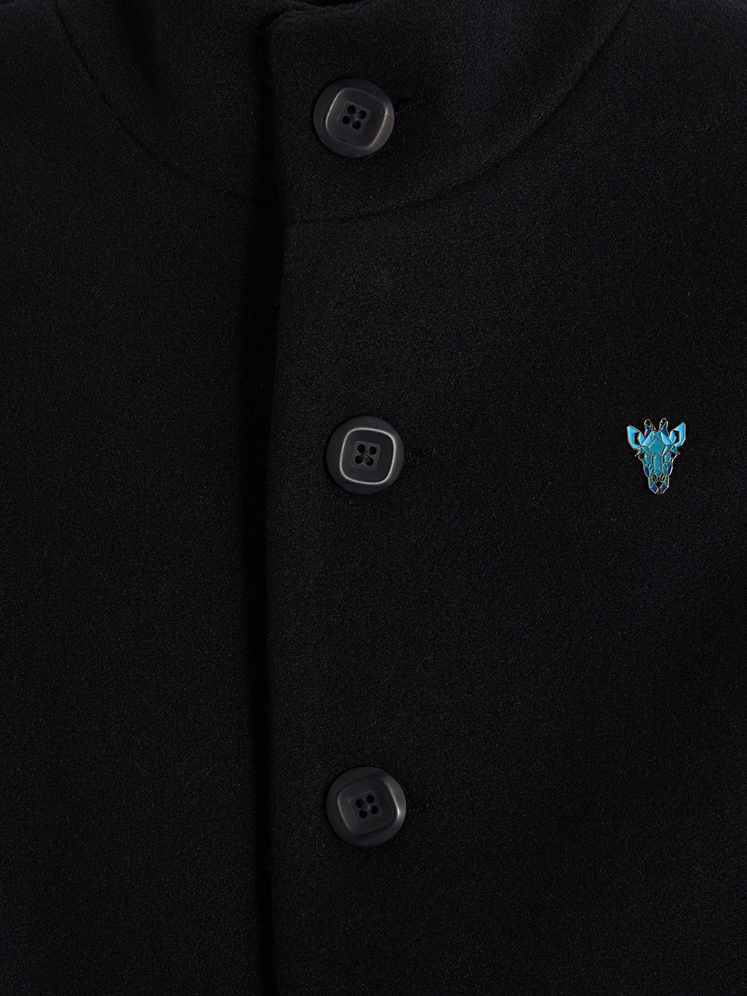 Blue Giraffe Boys Blue Solid High Neck Full Sleeves Overcoat