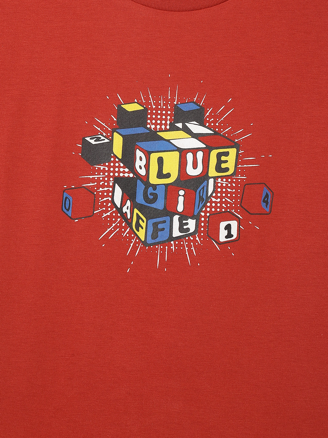 Blue Giraffe Boys Red Printed Round Neck Short Sleeves Tshirt