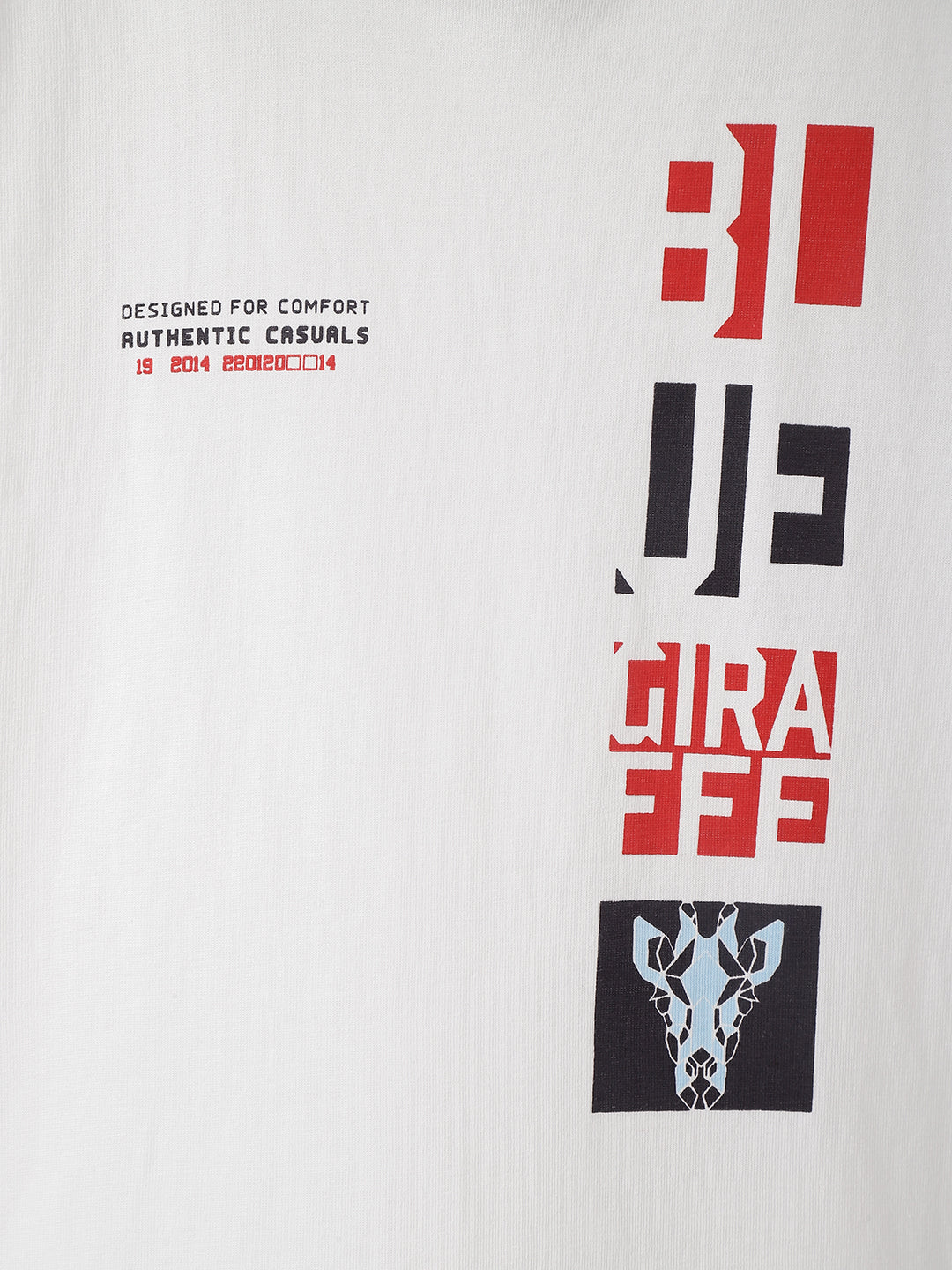 Blue Giraffe Boys White Printed Round Neck Short Sleeves Tshirt