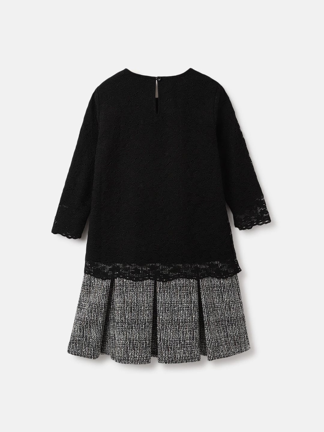 Blue Giraffe Girls Black Jacquard Round Neck Dress