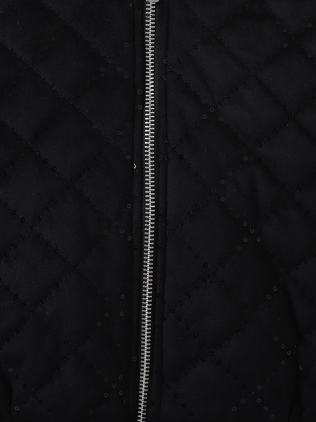 Blue Giraffe Girls Black Embellished Stand Collar Full Sleeves Quilted Jacket