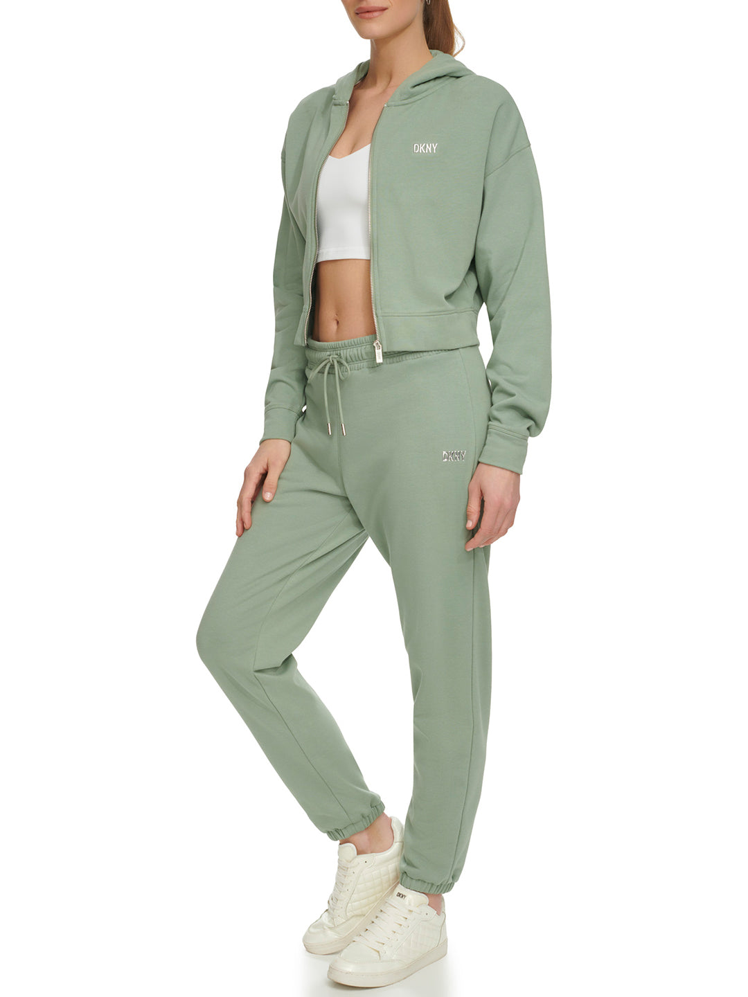 Dkny Women Green Solid Jogger Fit Mid-Rise Sweatpant