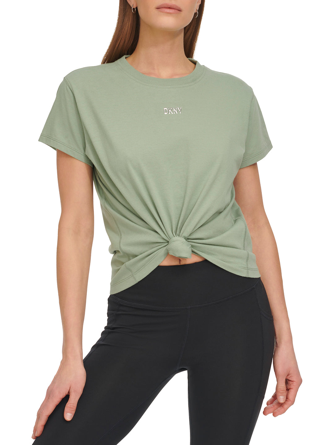 Shop Dkny Women Green Solid Round Neck Short Sleeves T-Shirt Online