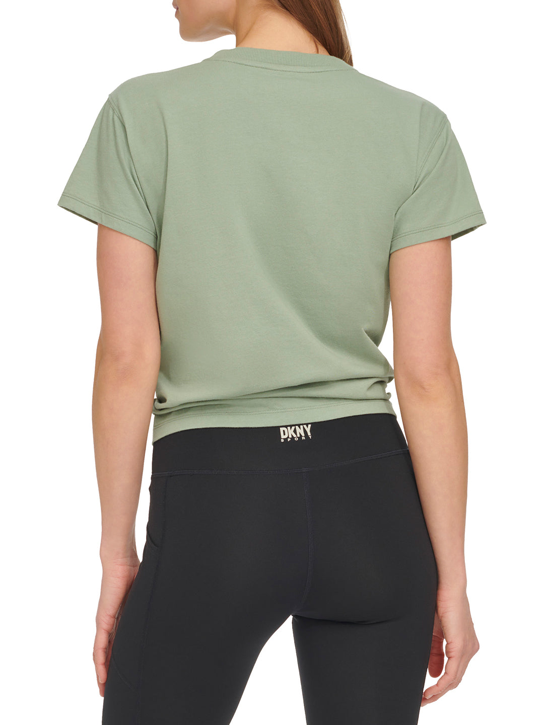 Dkny Women Green Solid Round Neck Short Sleeves Tshirt